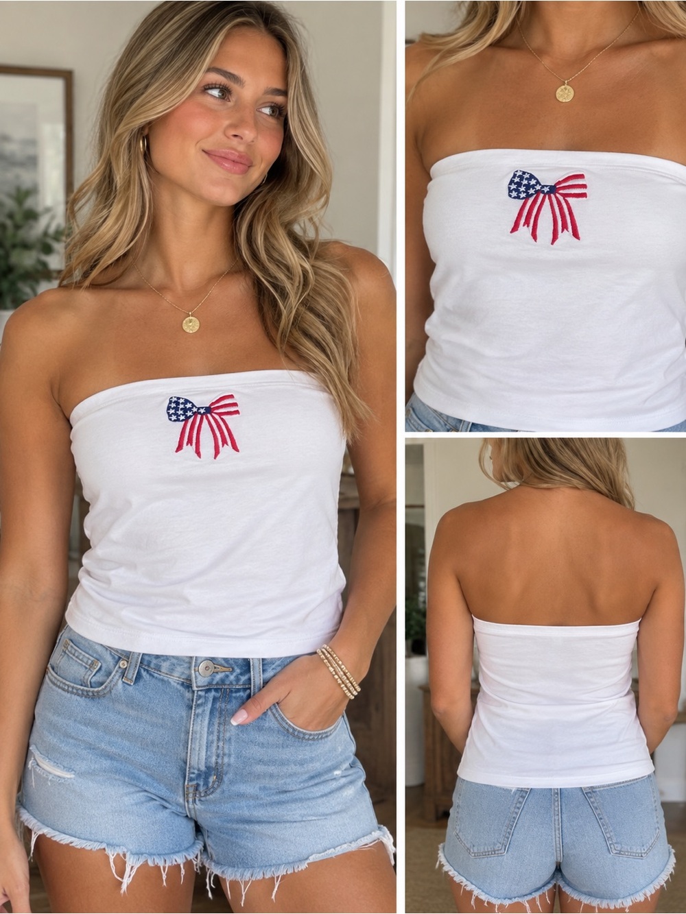 Brand new with tags Aeropostale White Strapless Tube Top with Red & Blue Bow
